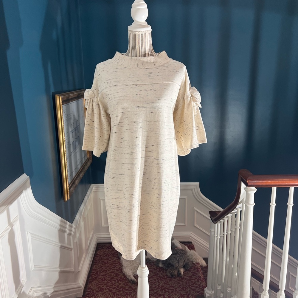 Sara Campbell beige Heather bell sleeve bow large soft dress D419